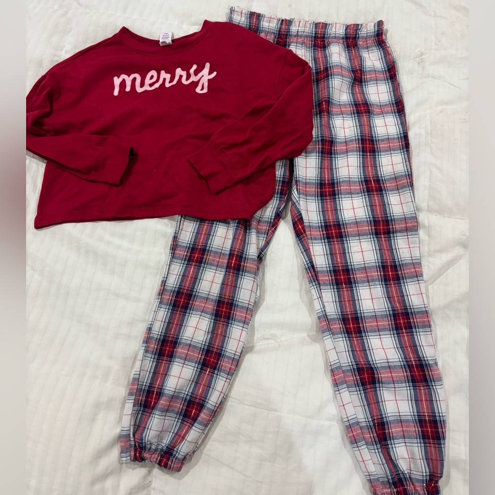 Sugar & Jade “Merry” Red and White Kids Girls Pajama Set Medium 8